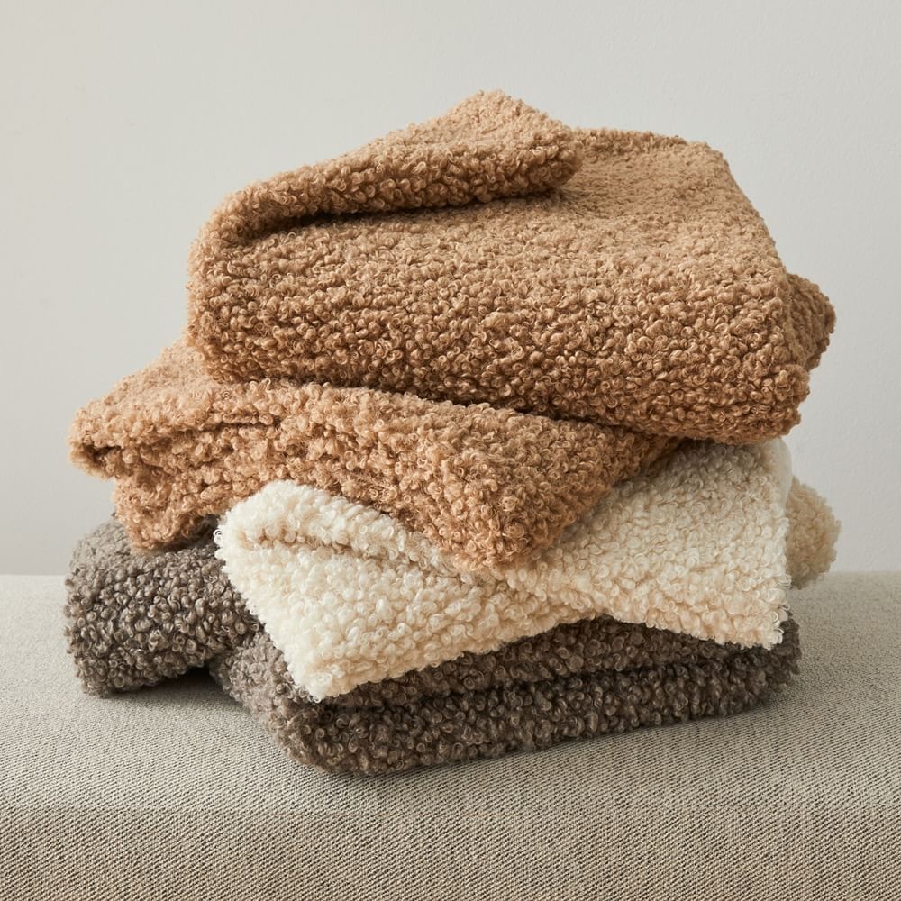 West Elm Cozy Faux Shearling Blanket - Alabaster